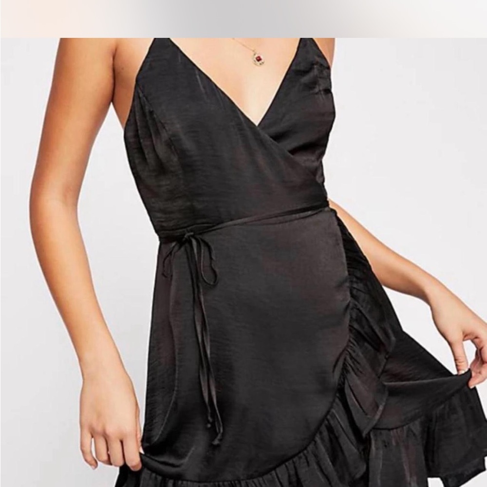 Free people intimately Black ruffle Wrap Dress